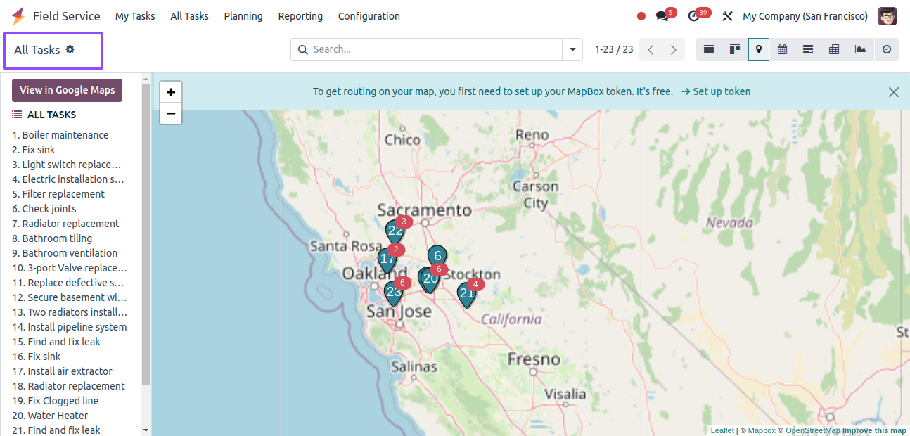 Field Service Tasks Map View