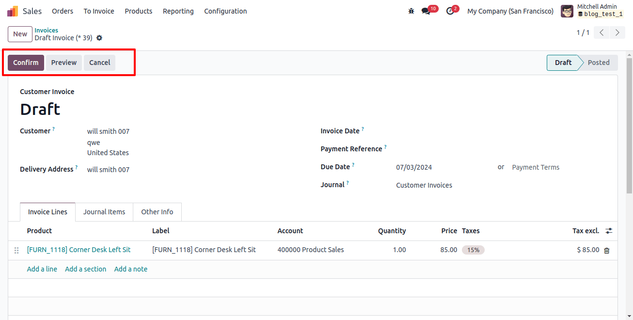 Confirm Button in Invoices