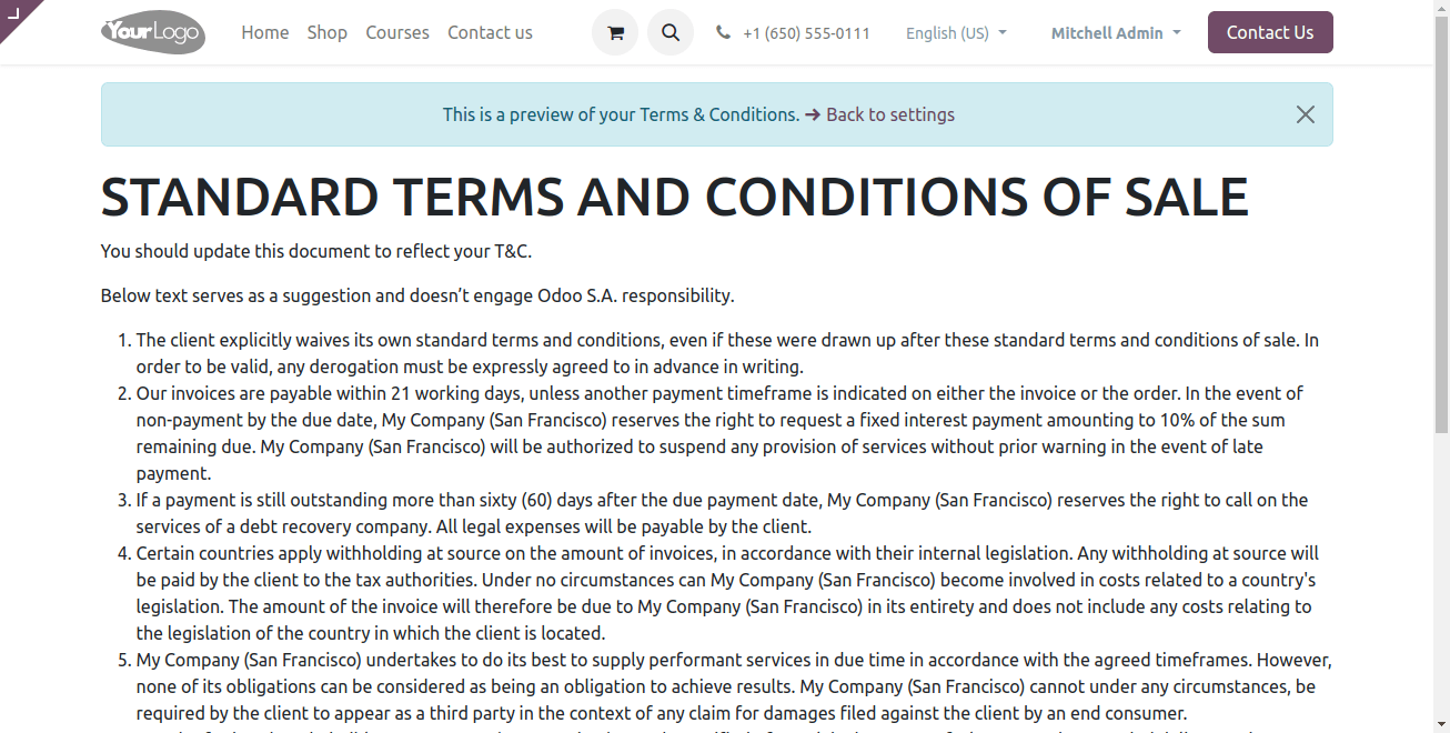 the default terms and conditions