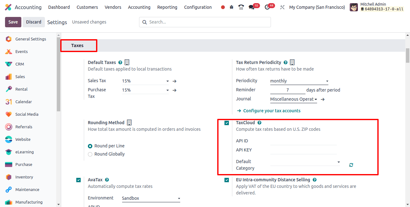 Configuring TaxCloud