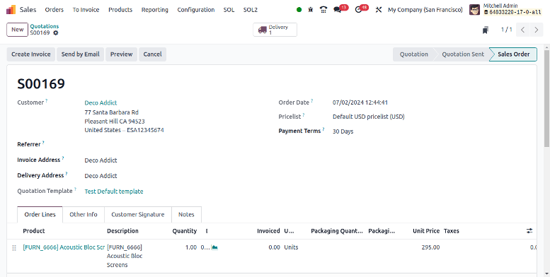 Sale Order in Odoo