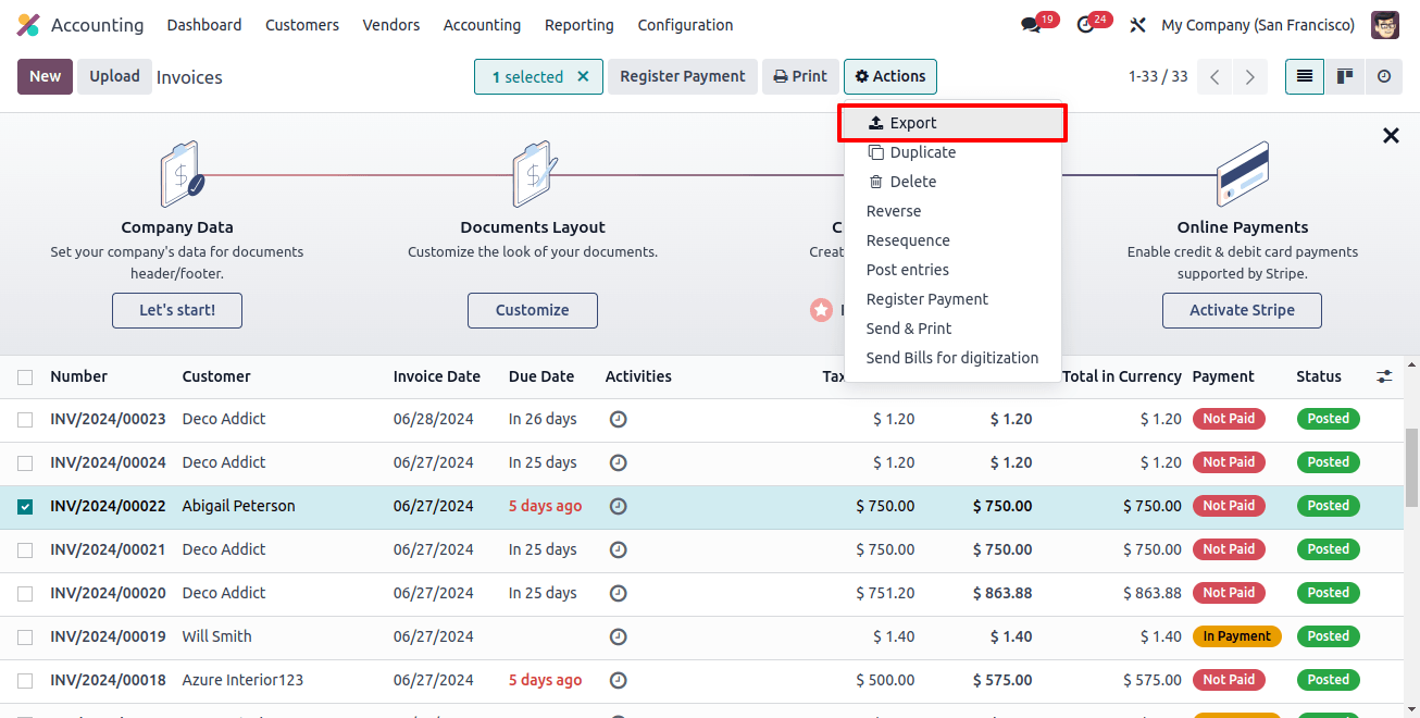 Click on Exports in Invoices