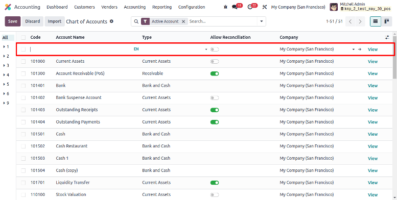 Create Chart Of Account