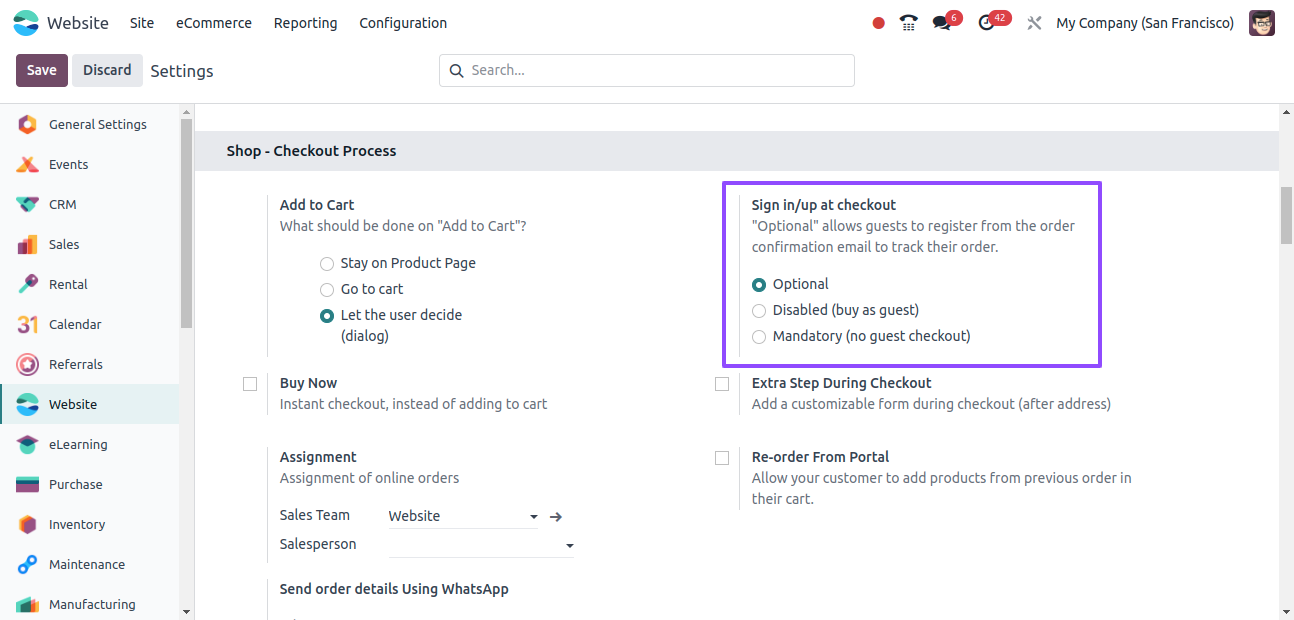 Sign in/up at Checkout Configuration