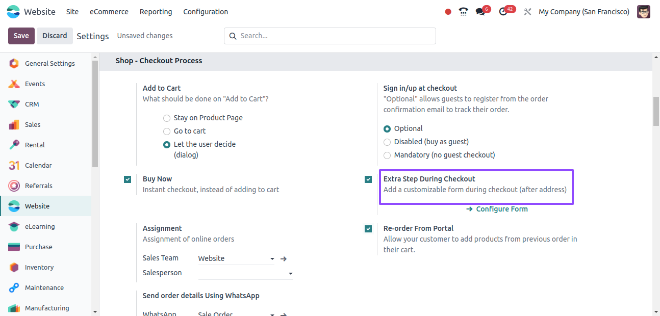 Extra Step During Checkout Configuration