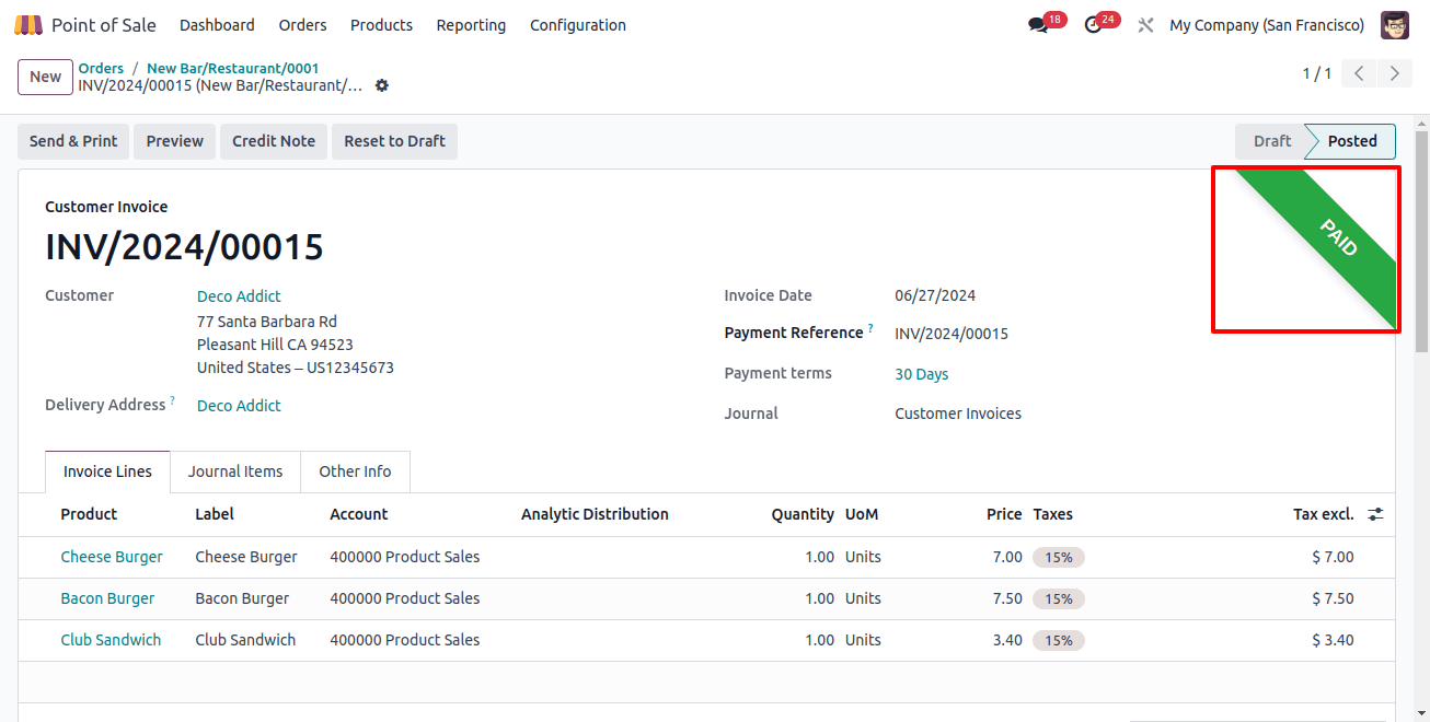 Paid Ribbon in Invoice