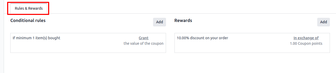 Rules & Rewards page in odoo