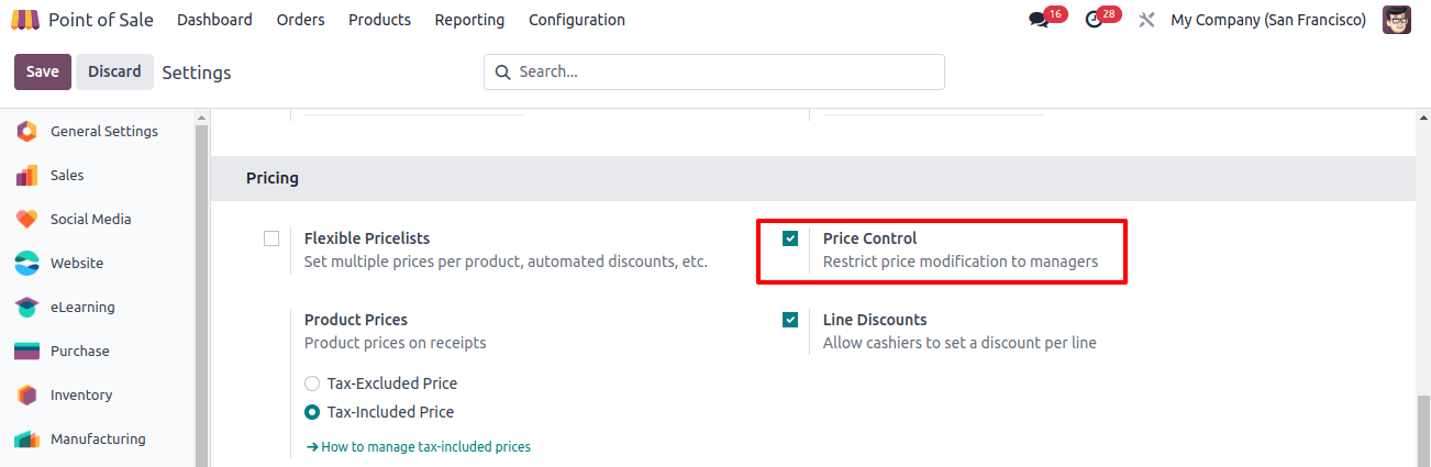 Price Control Configuration in Odoo