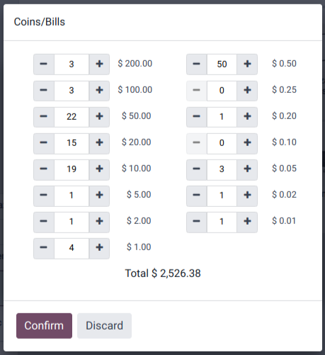 Coins/Bills in POS