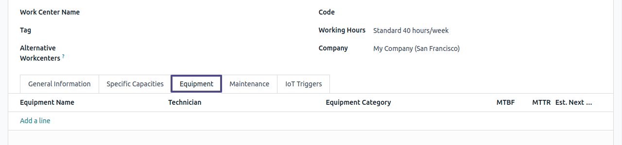 Goto Equipment Tab in Work Center