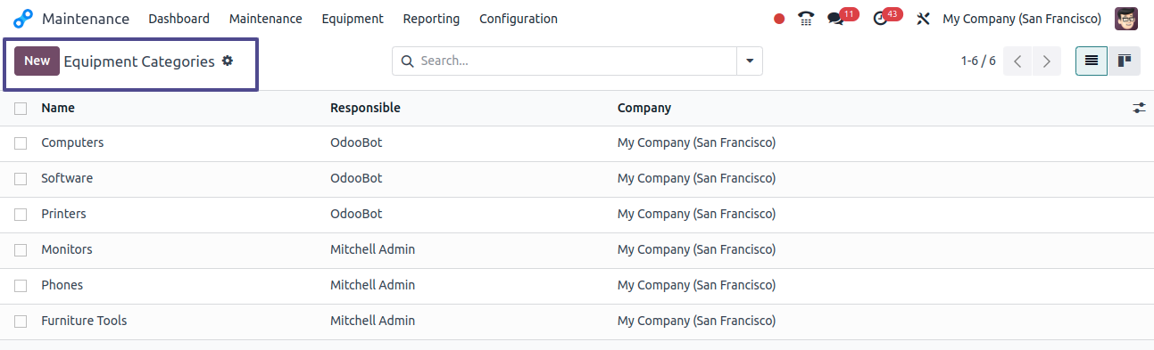 Create a New Equipment Categories in Odoo