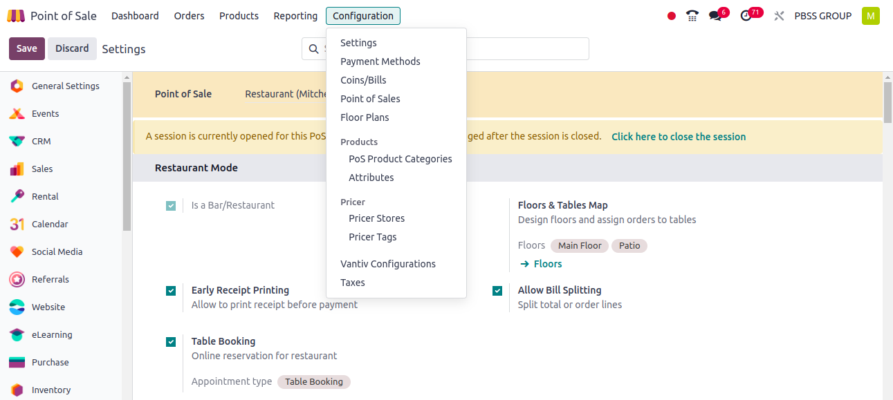 POS Configurations Menu