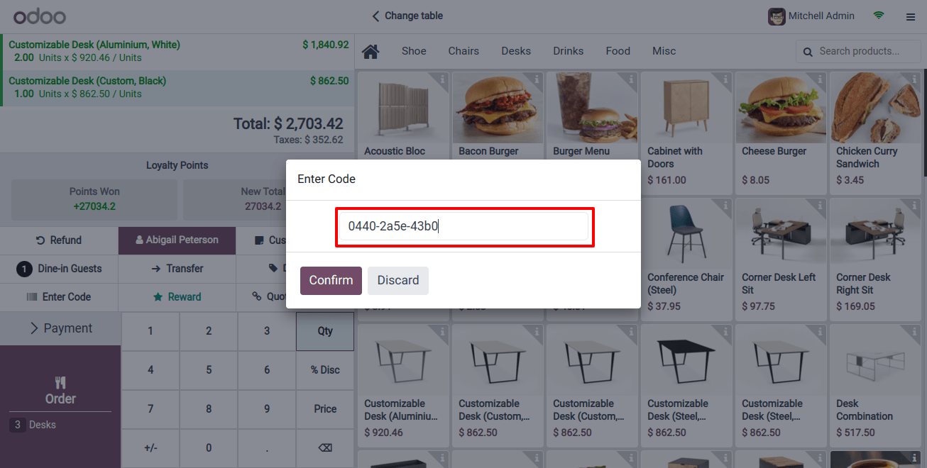 Gift Card Enter Code in popup