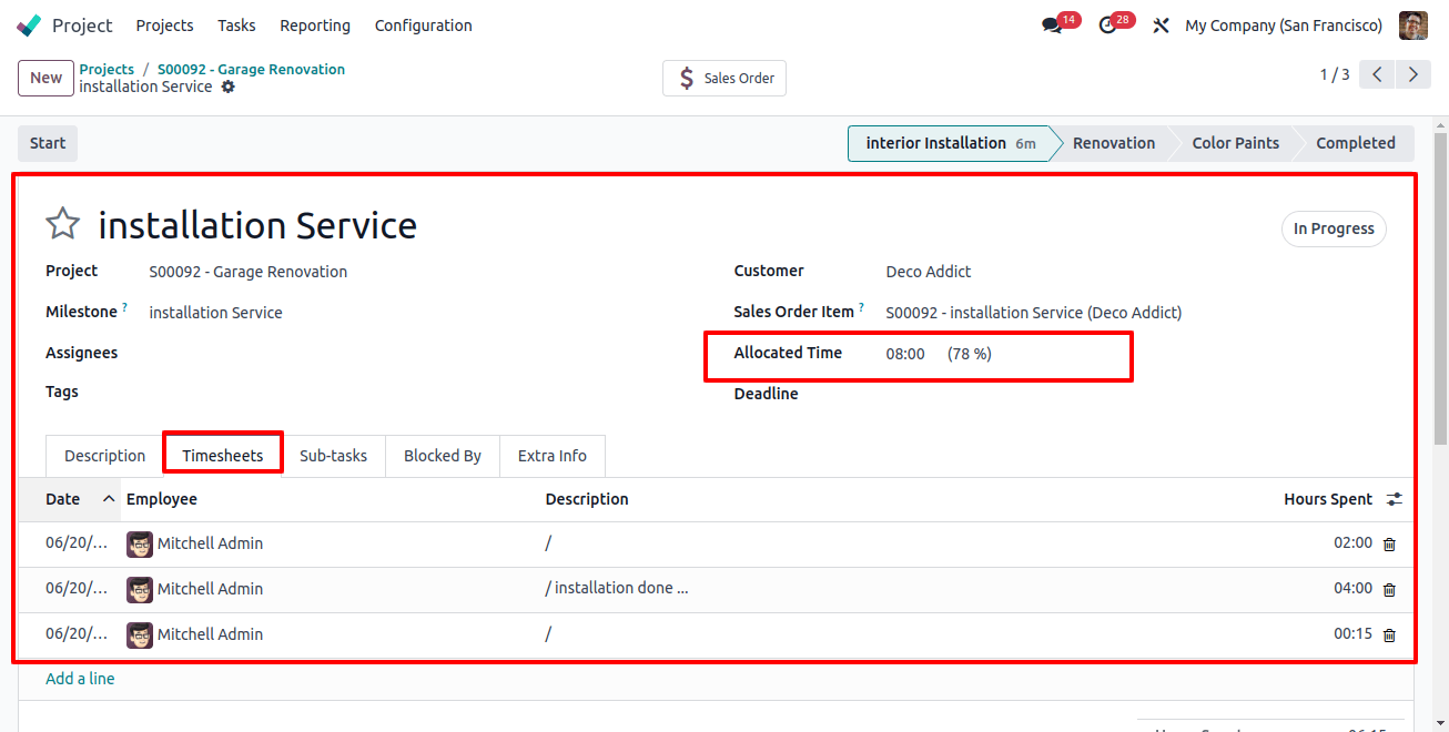 Project Allocated Time & Timesheets