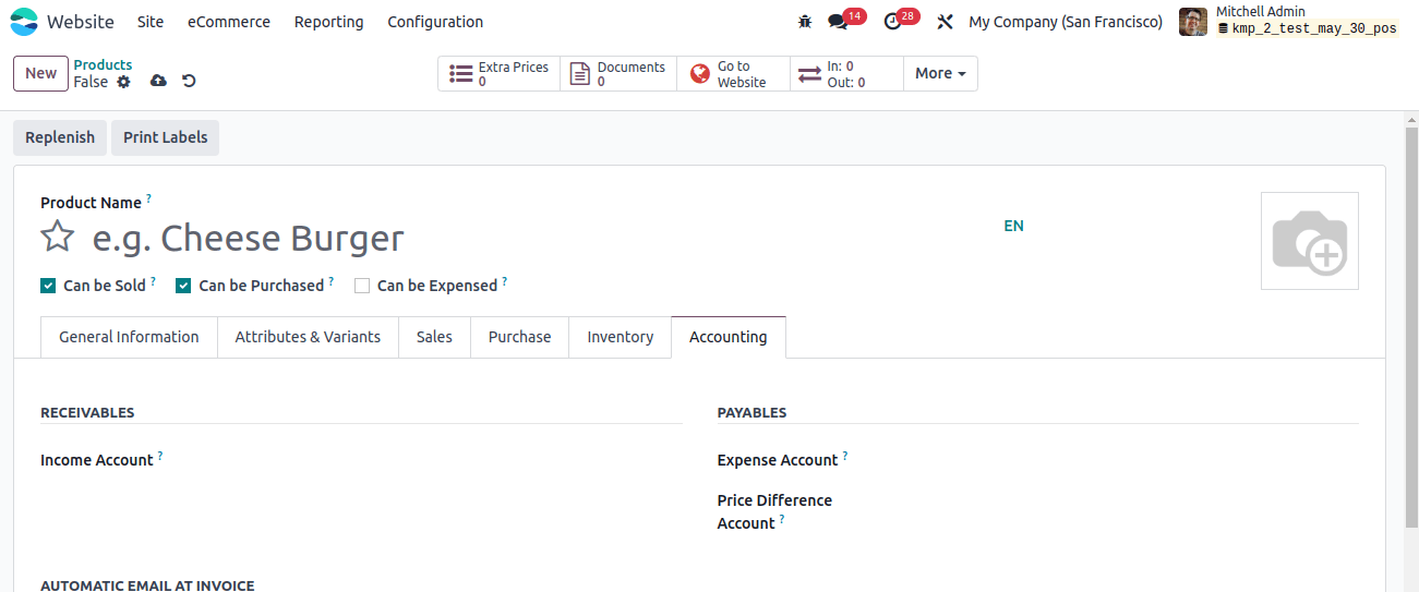 Product Accounting Tab