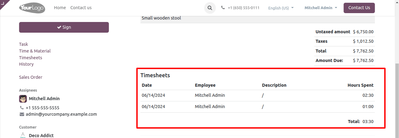 Timesheets in Portal