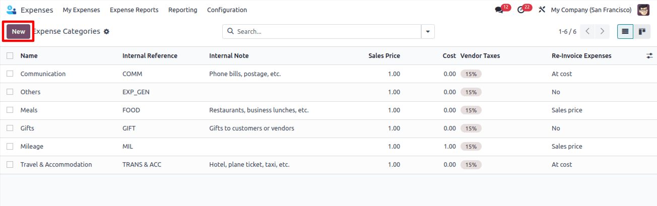 "My Expenses" and click "New"