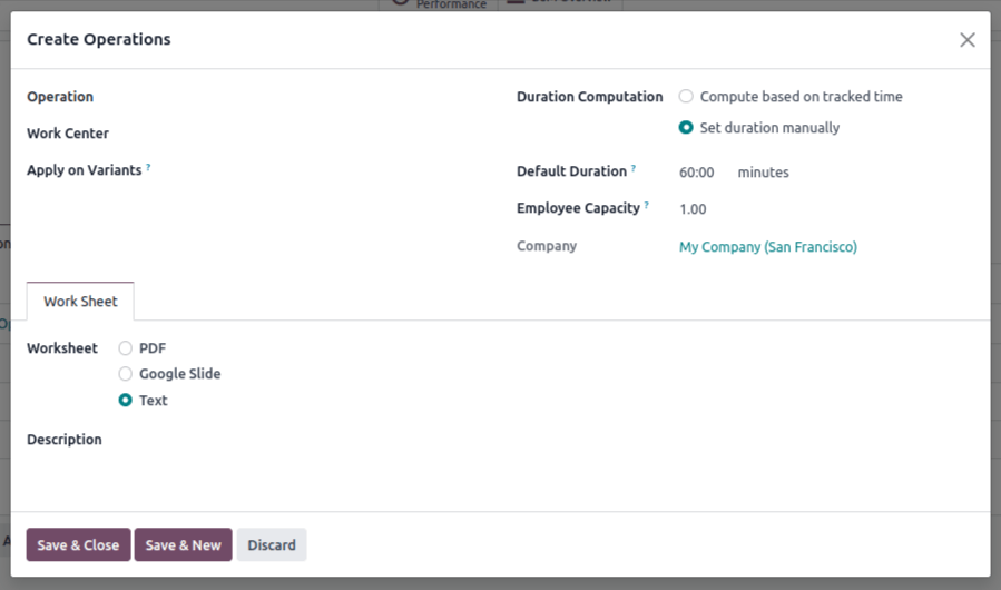 Manufacturing New Create Operations