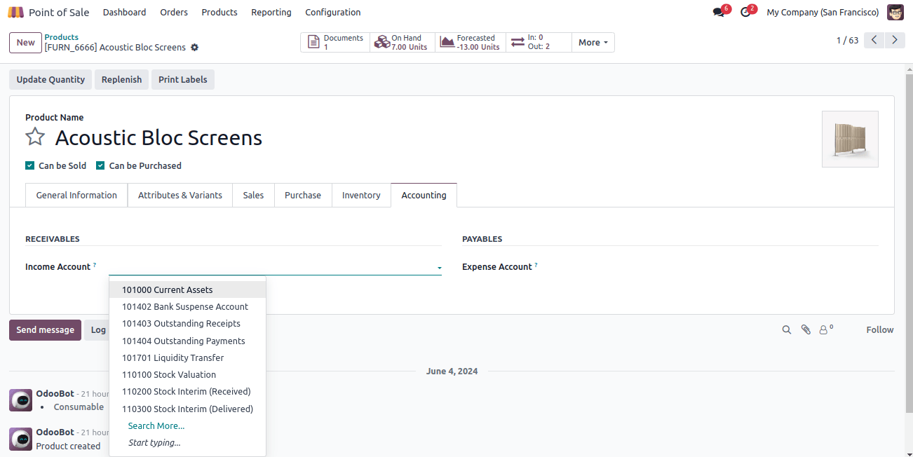 POS Product Income Account