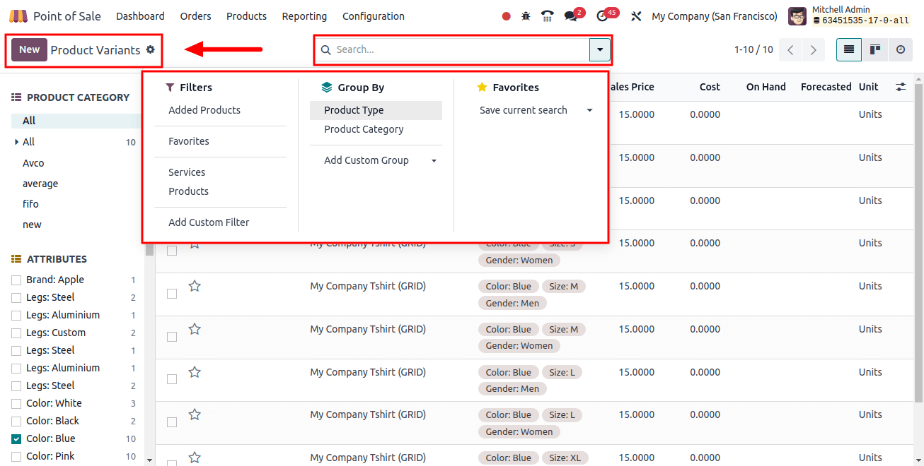 POS Product Variants in searchbar