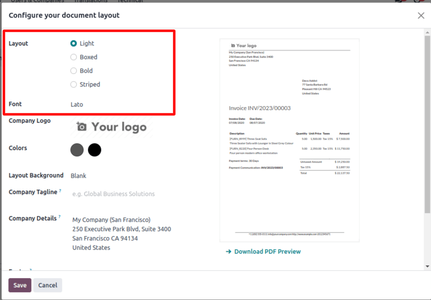 Invoice layout