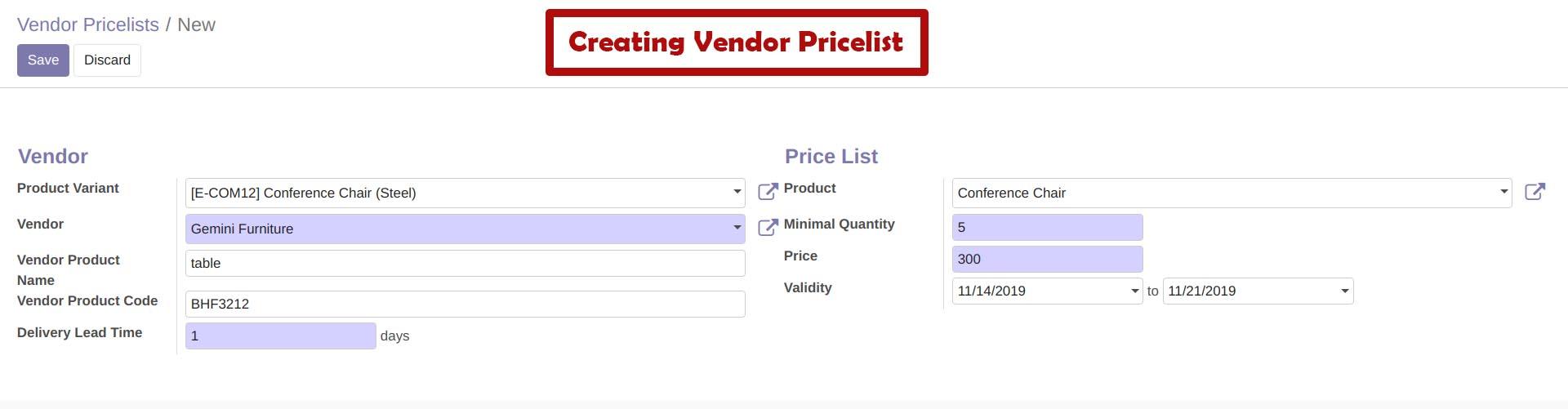 Create Vendor Pricelist