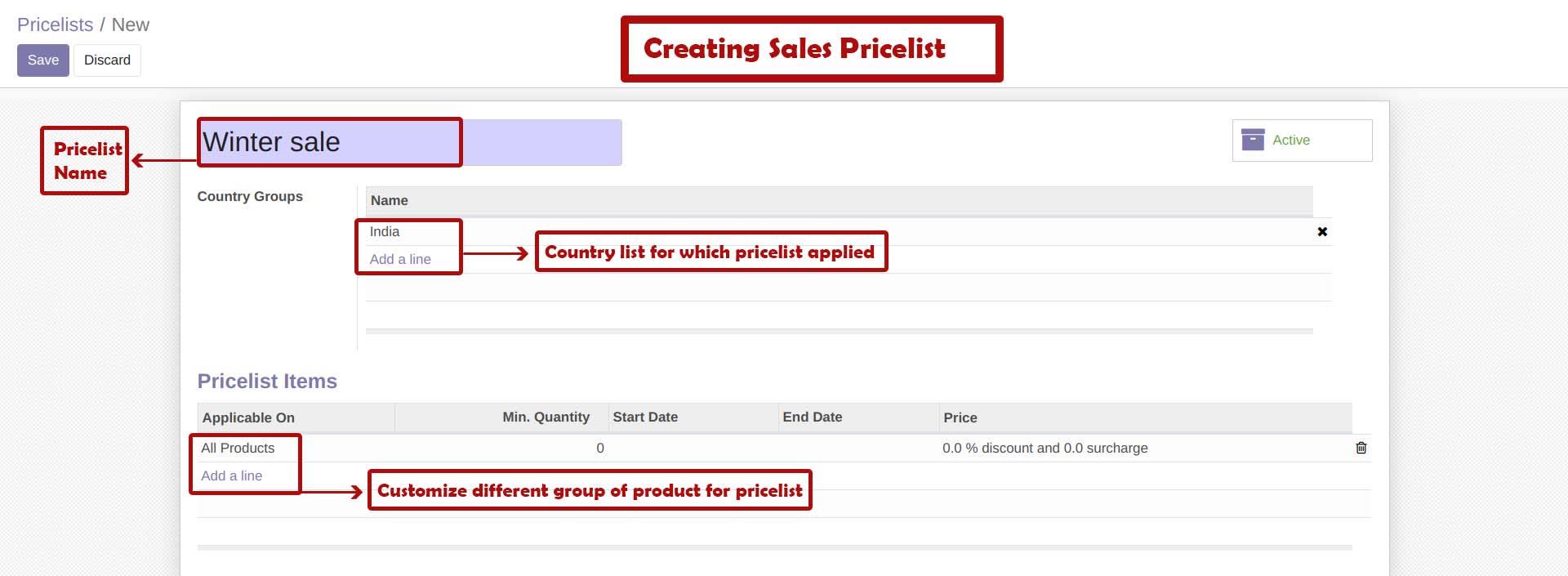 Create sales Pricelist