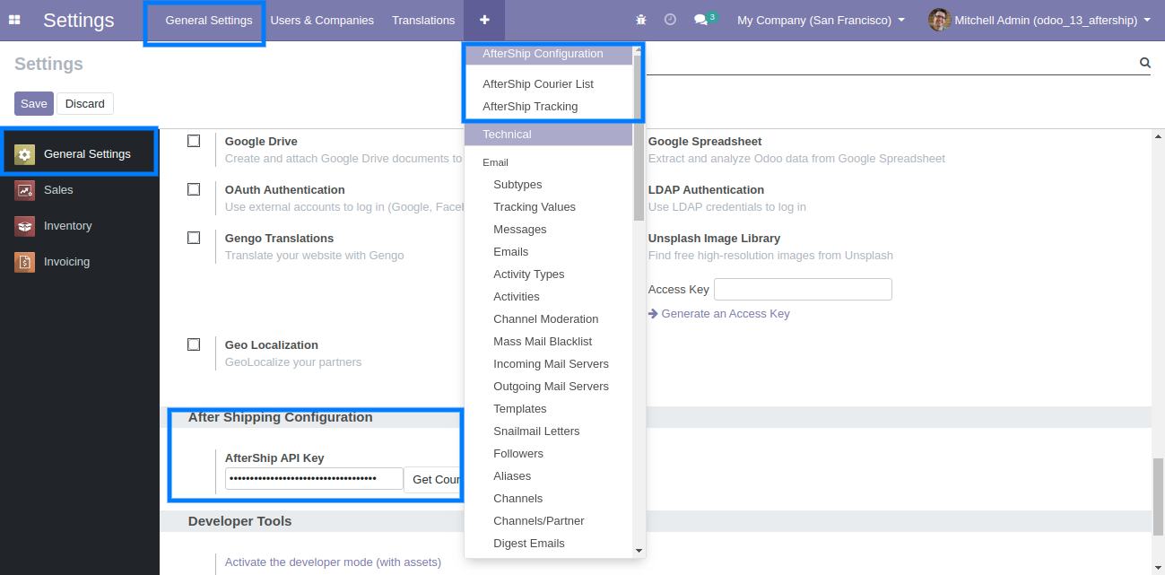 AfterShip Configuration in Odoo