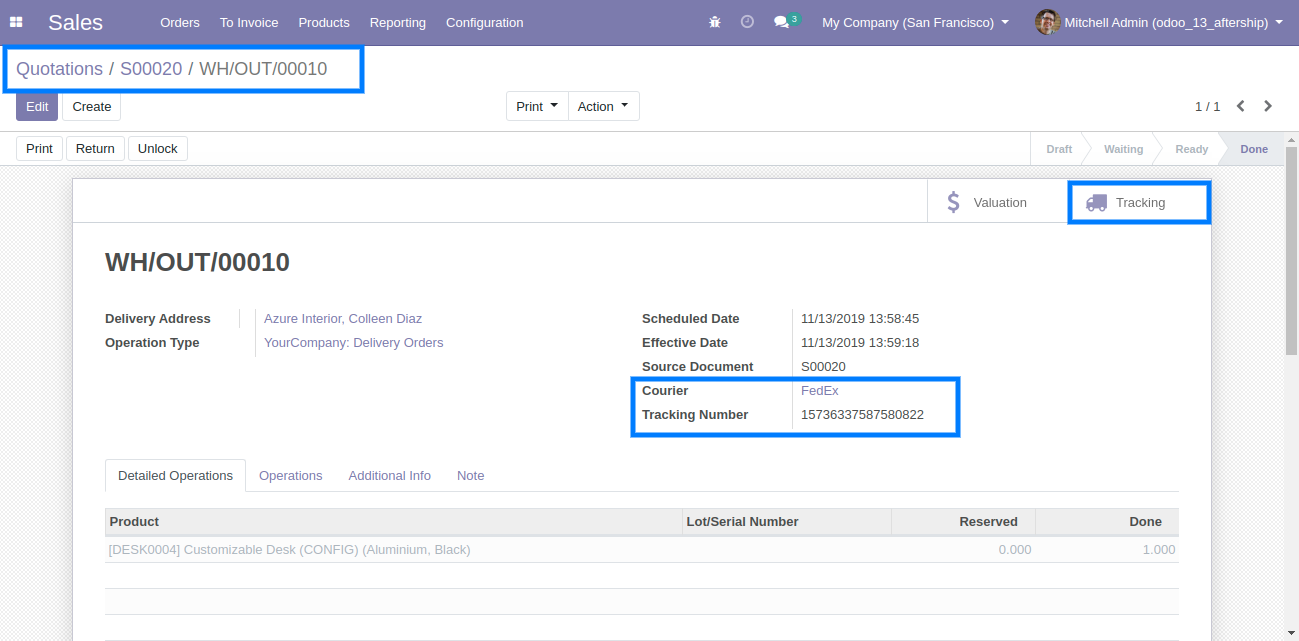 Set Courier and Tracking Number in Odoo