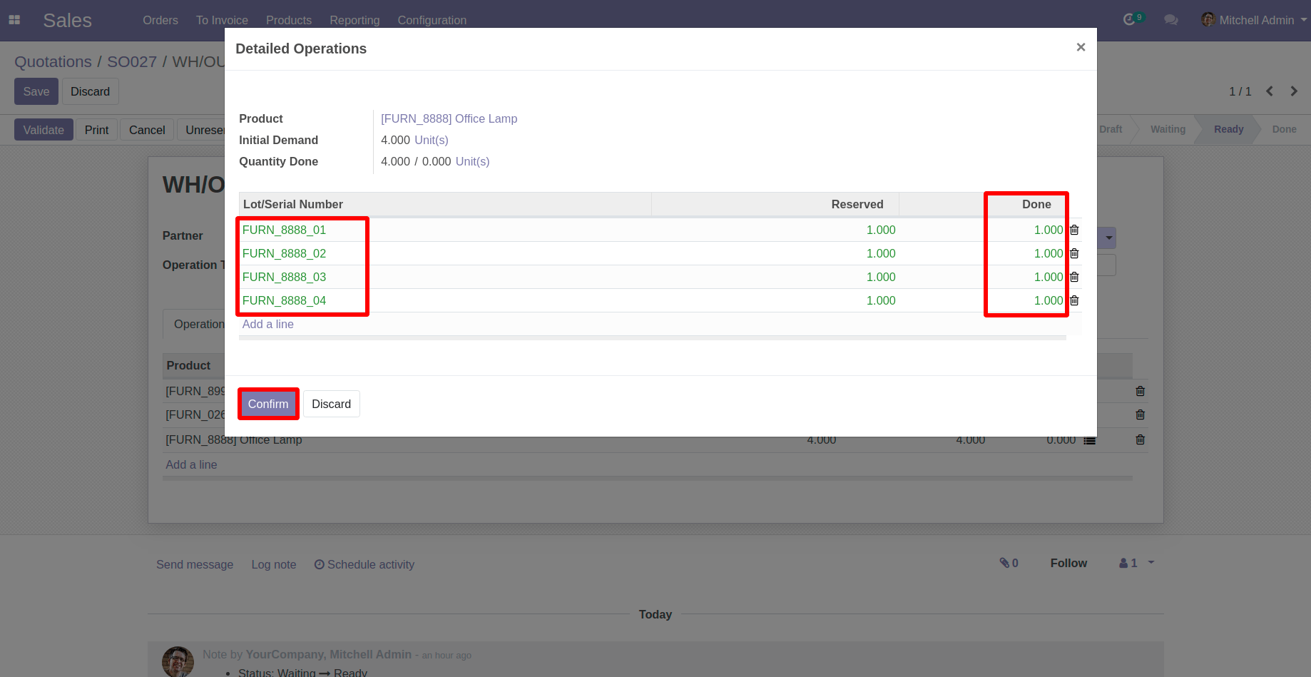 Select Product with Quantity then Click on Confirm Button in Odoo