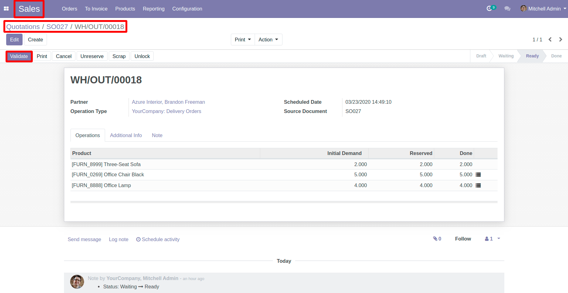 Click on Validate Button in Odoo