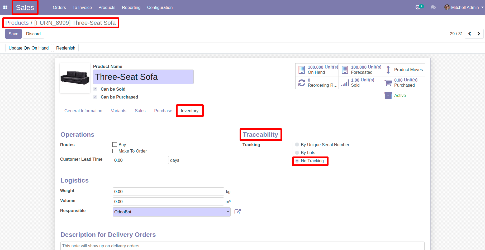 Goto Inventory in Products in Odoo