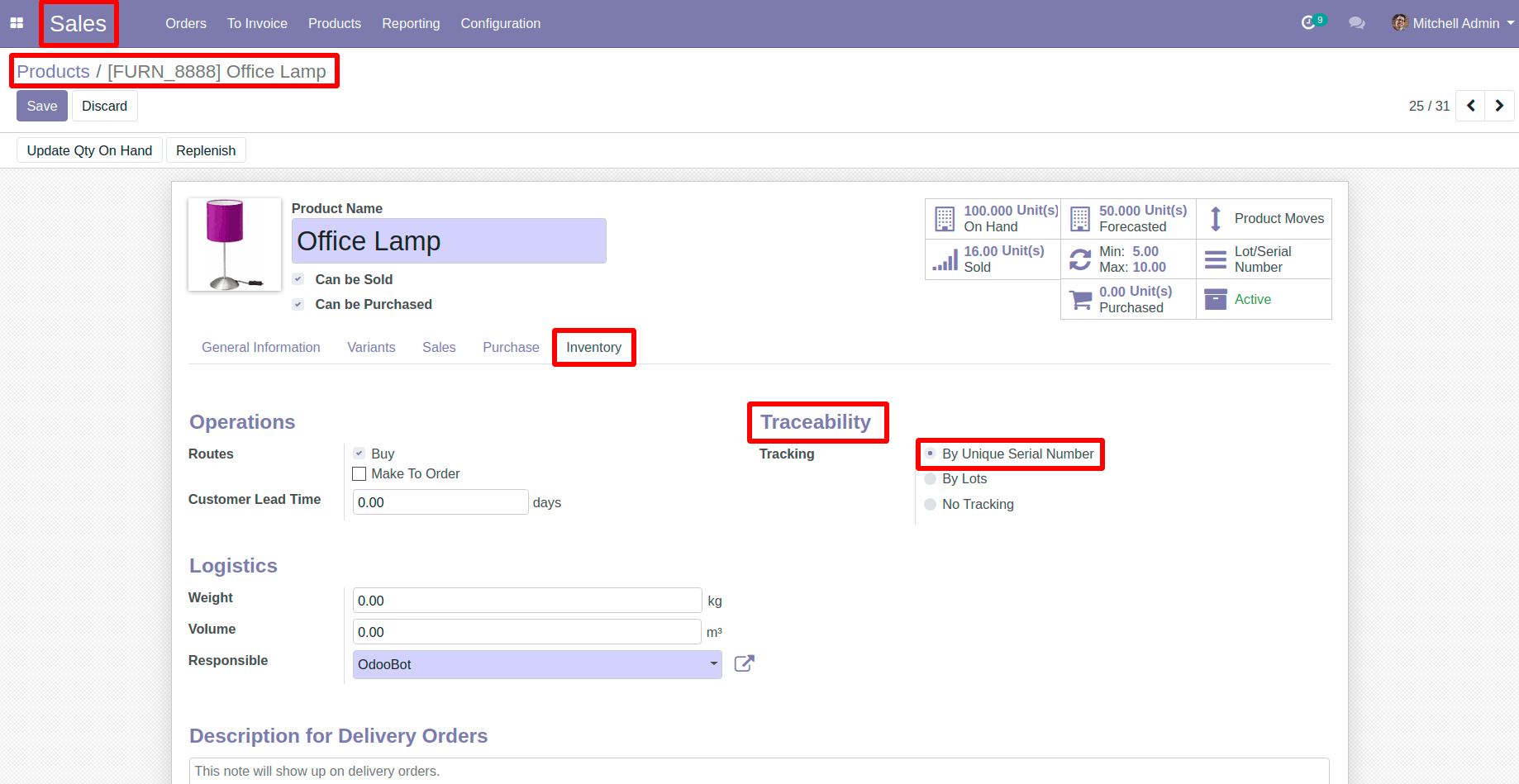 Goto Inventory Tab in Products in Odoo