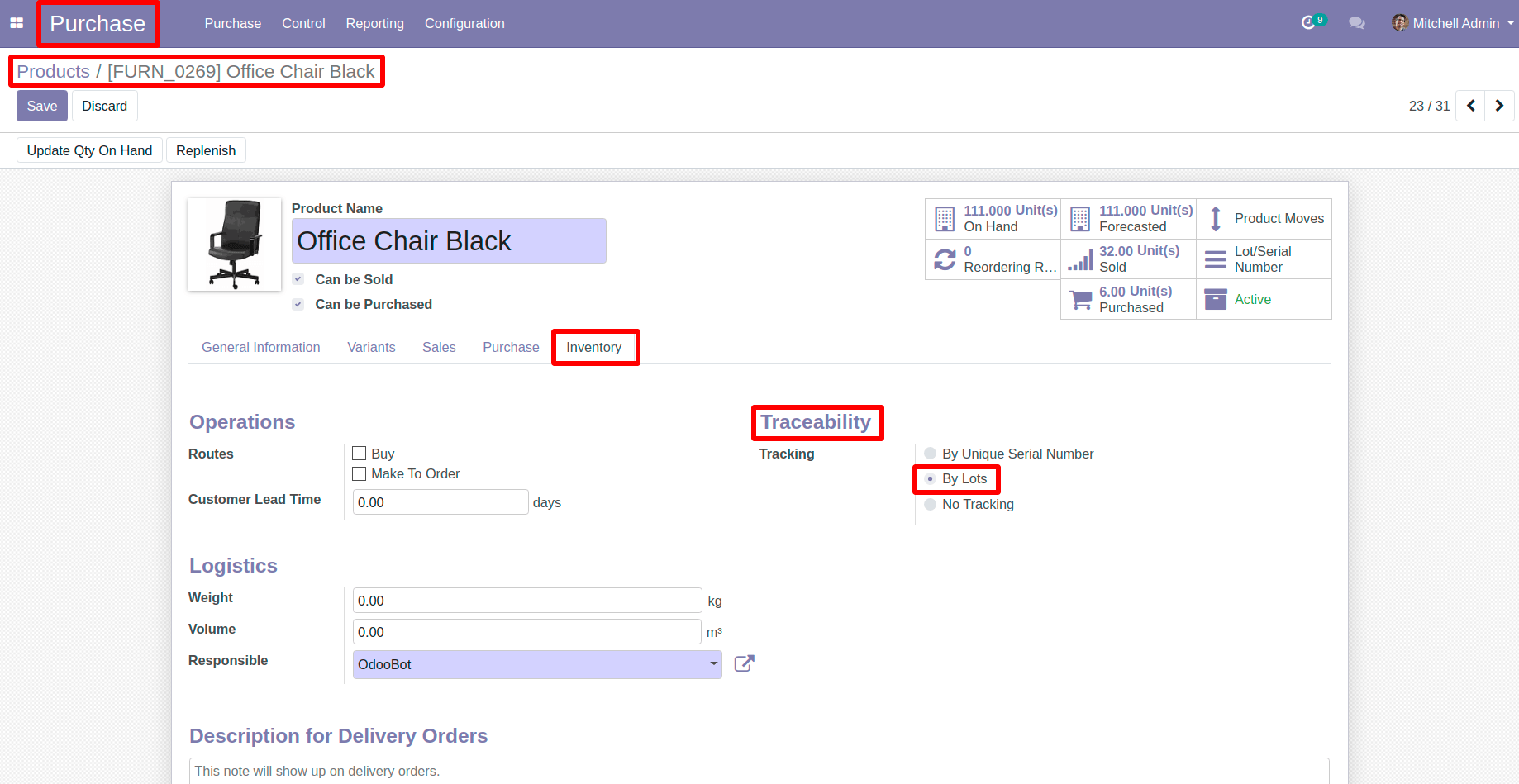 In Second Product Goto Inventory Tab in Odoo