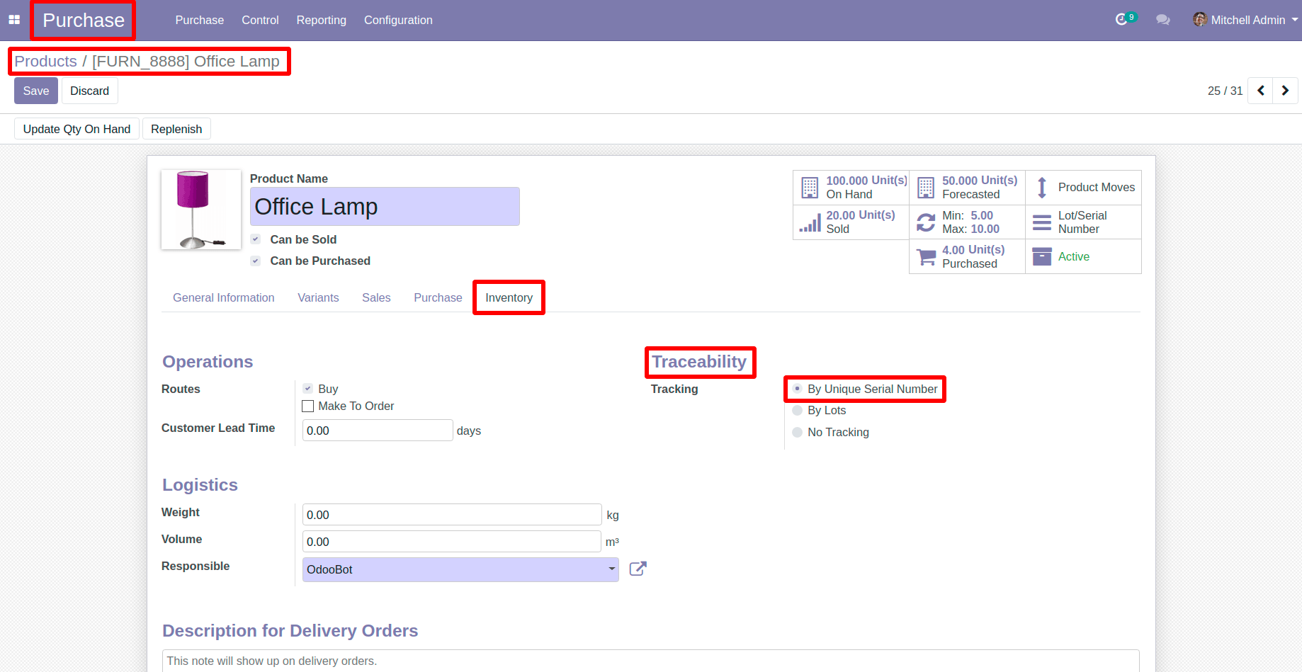 In Third Product Goto Inventory Tab in Odoo