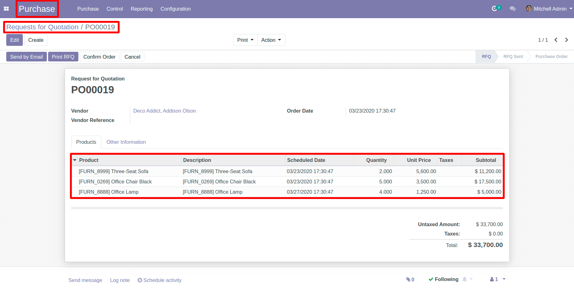 Add Products in Line in Odoo