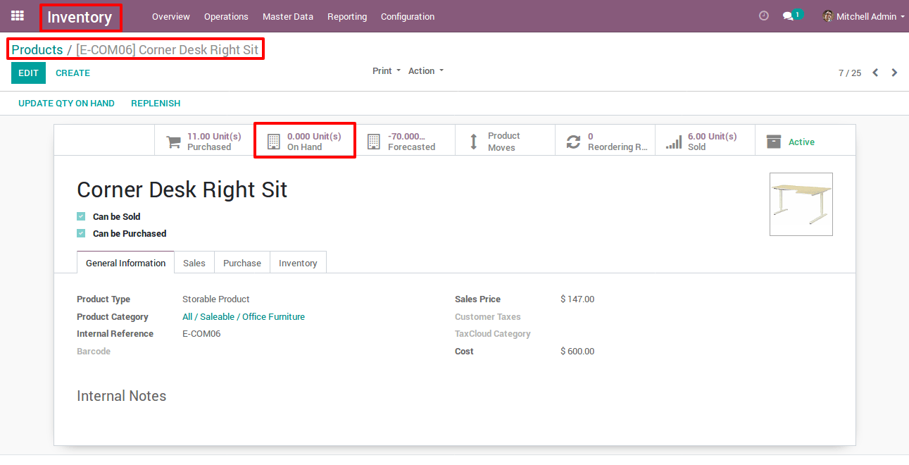 Check the Product Onhand Quantity in Odoo