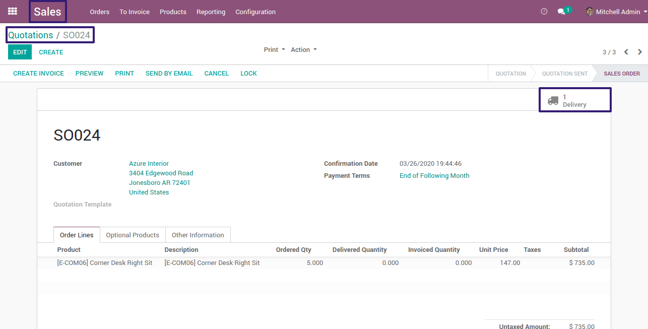 Click on Delivery Smart Button and You Can see Waiting Another State in odoo