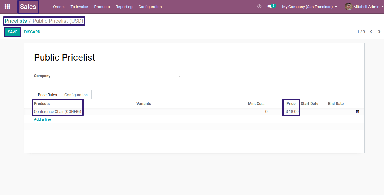 Add the Product and Price in Pricelist in odoo13