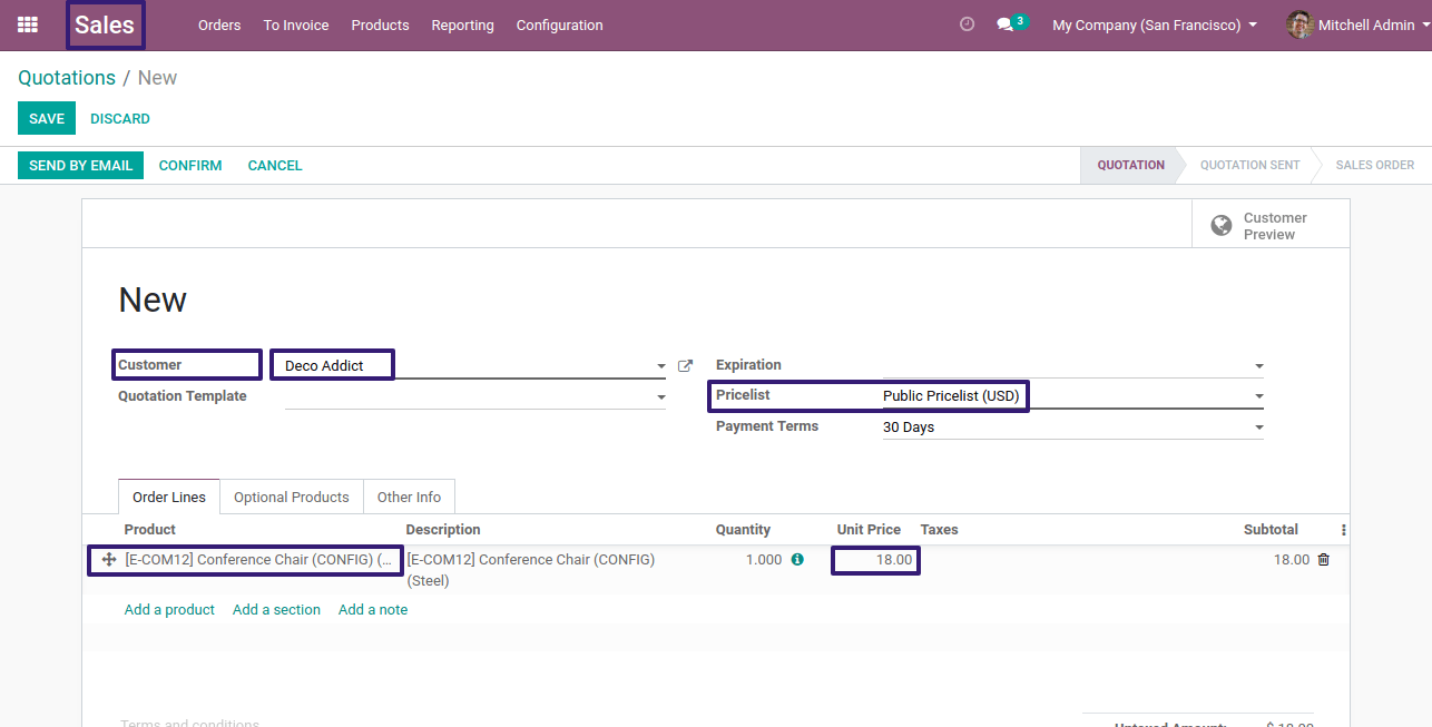 Product Unit Price Will Added according to Product In Odoo 13