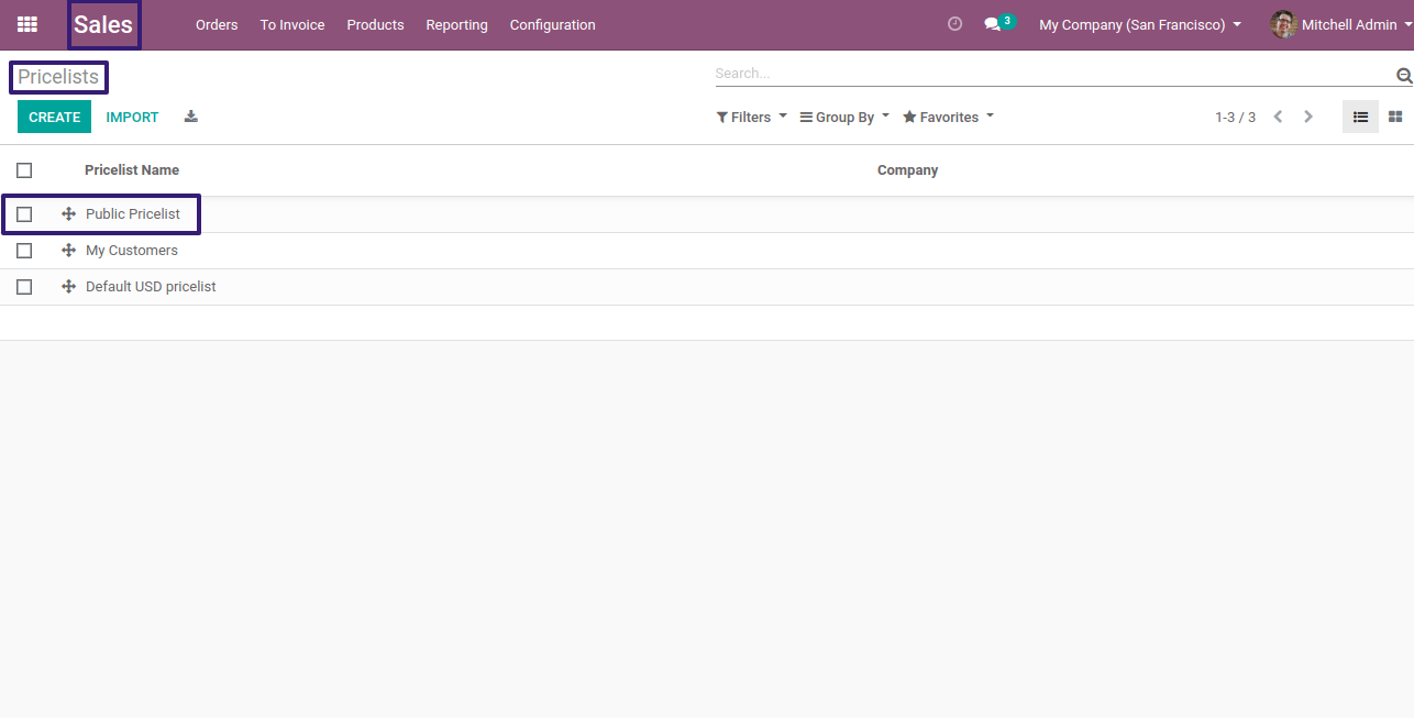 Select Public Pricelist and Click on Edit Button In Odoo 13