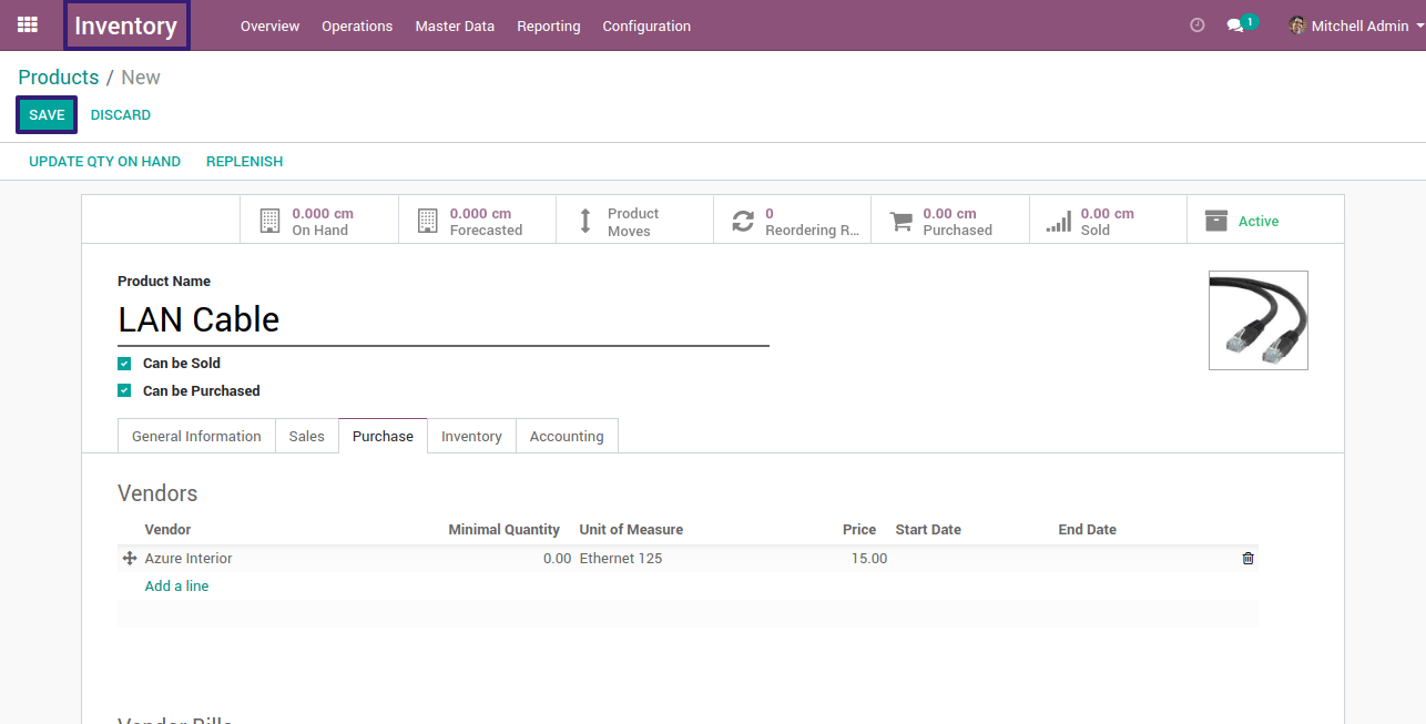 Save the Product In Odoo