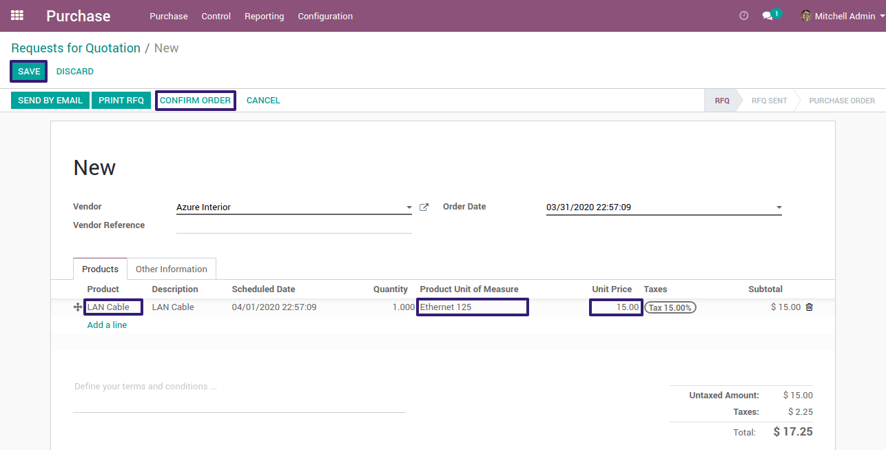 Create RFQ In Odoo 