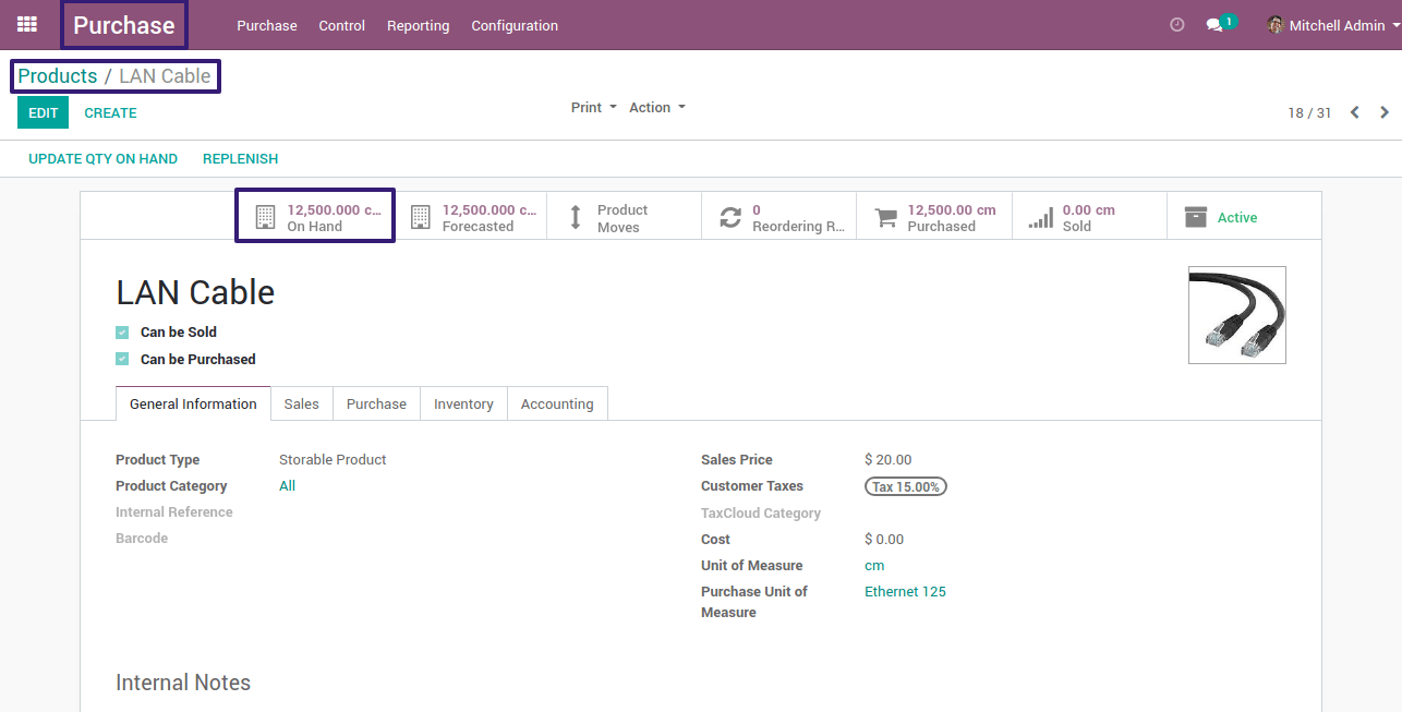 check Product's Onhand Quantity In Odoo