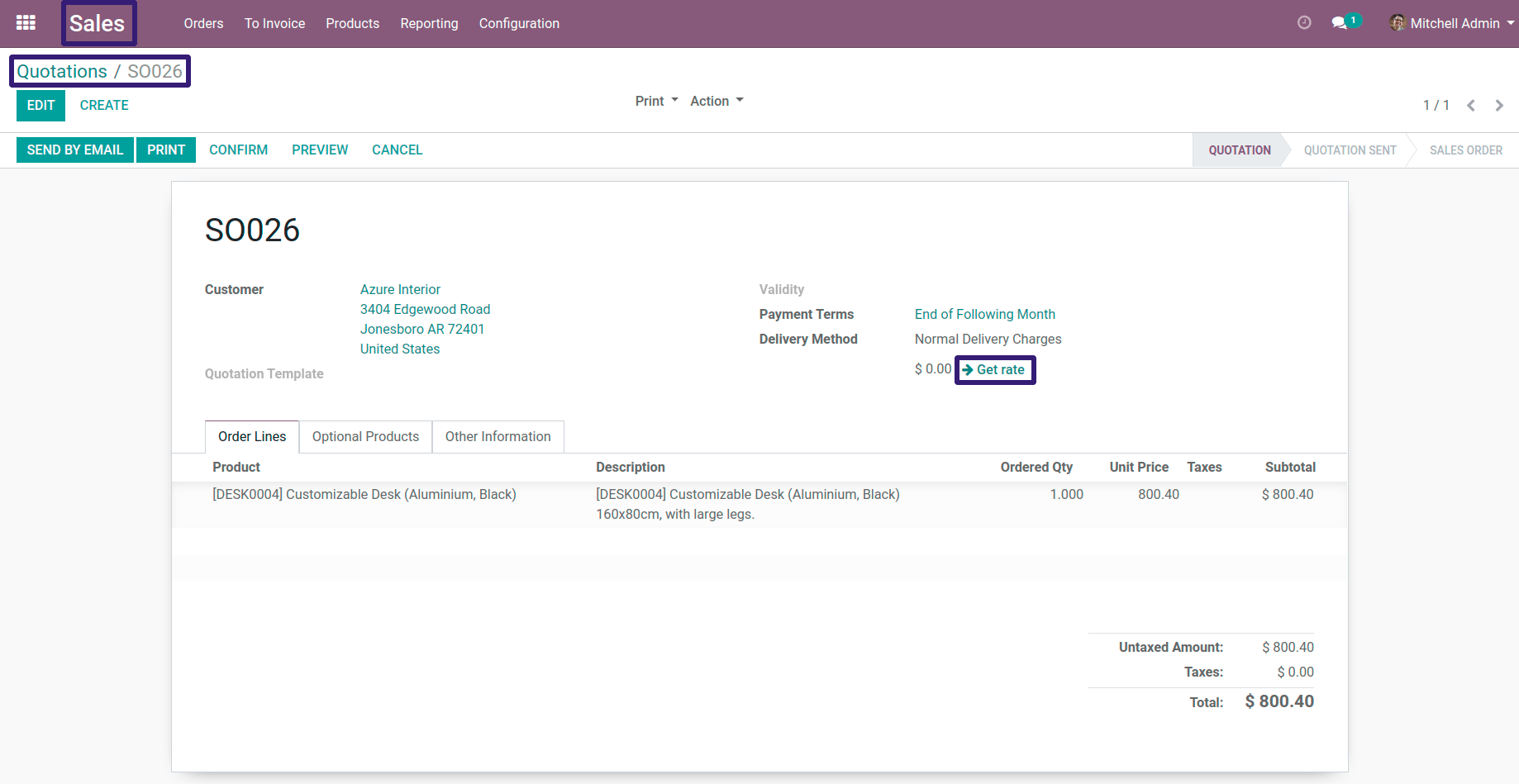 Click on Get rate Button in Quotations In Odoo