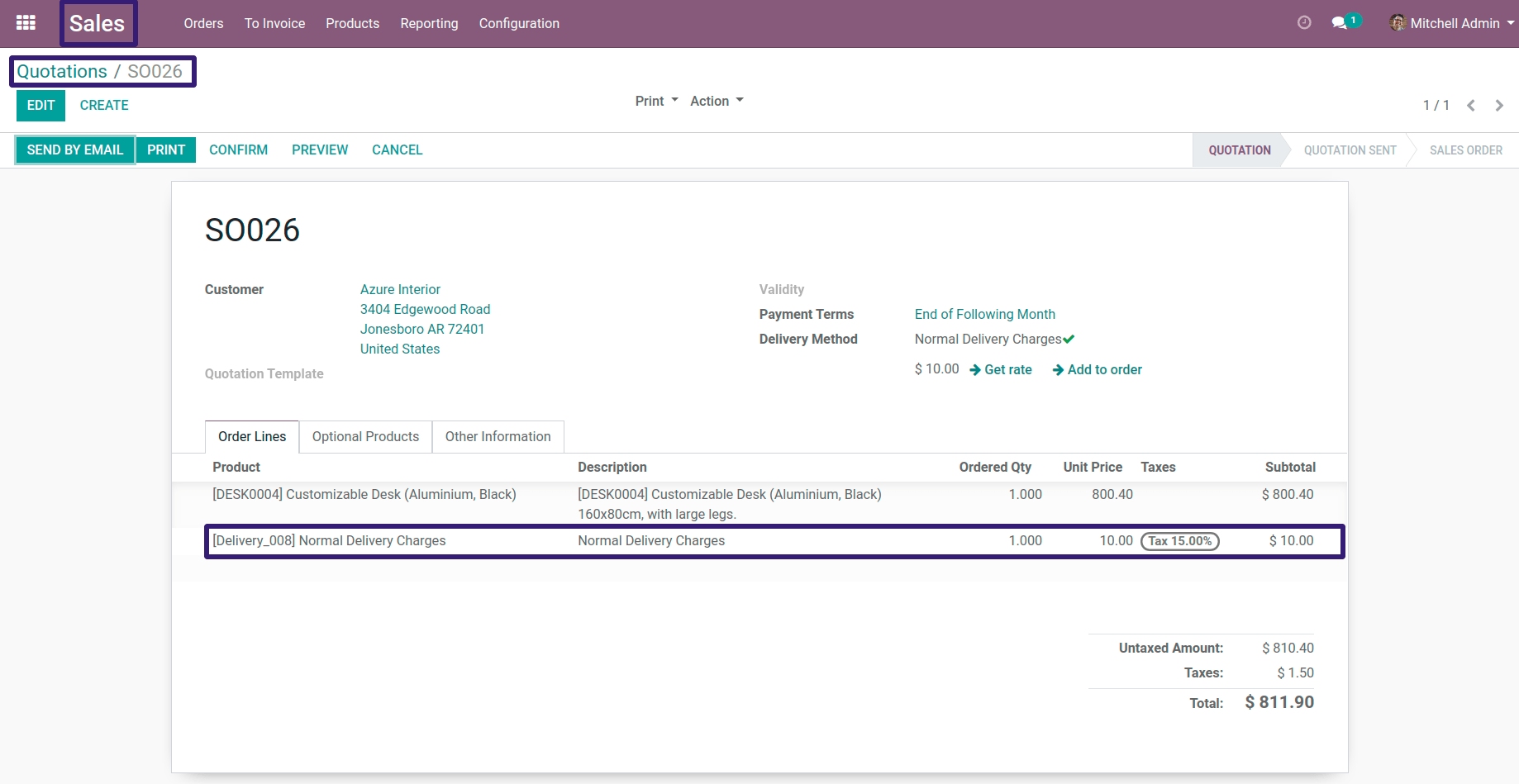 After Click on Add Order Button then Charges Will Added in Order Lines In Odoo