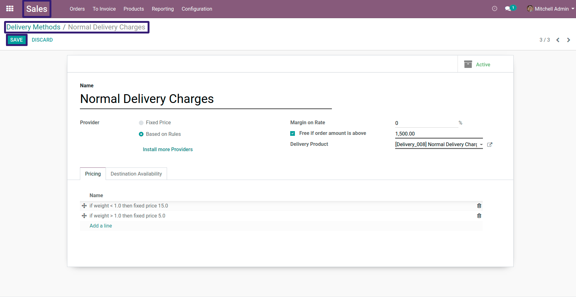 Click on Save Button in Delivery Methods in odoo