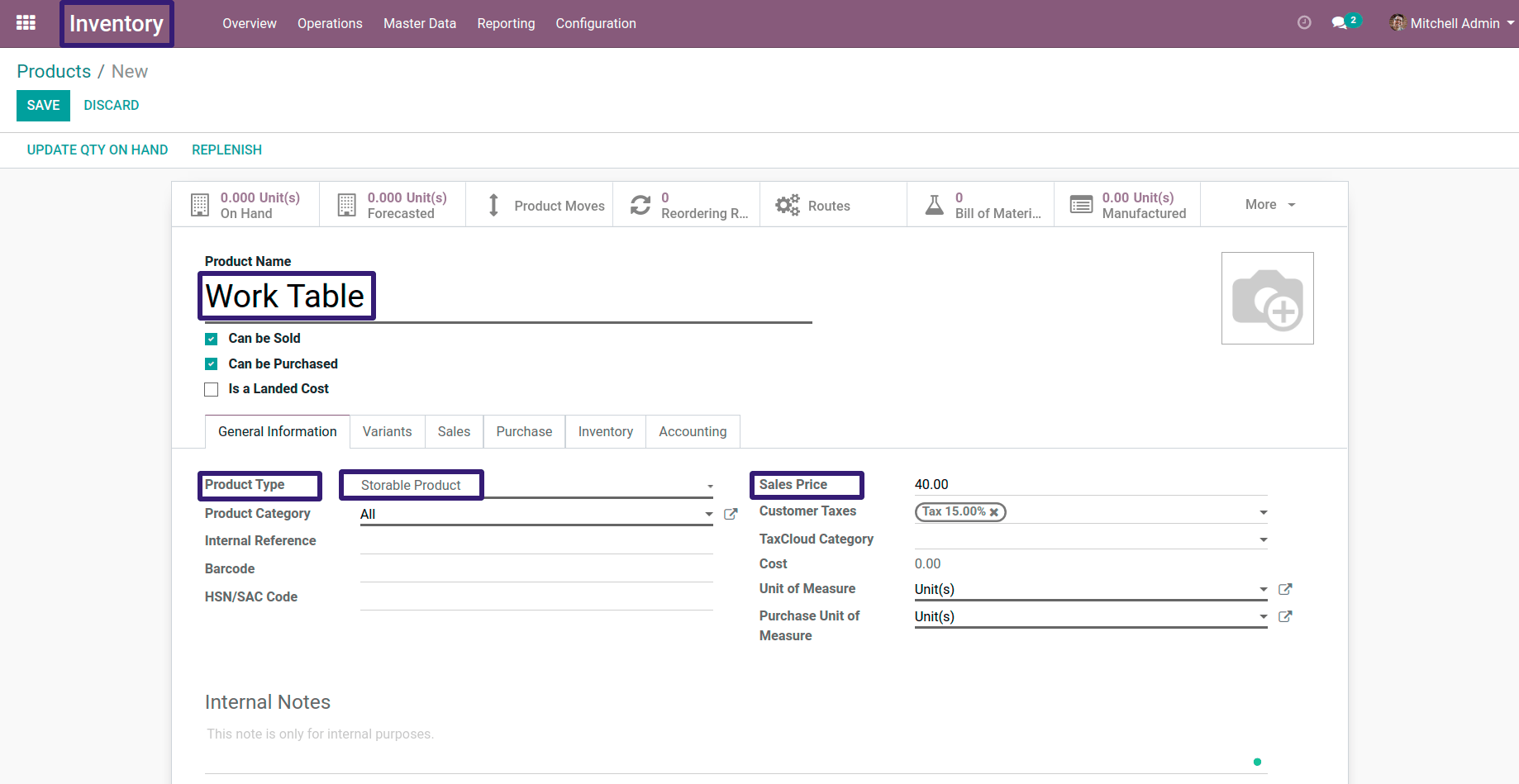 Add Data in FIelds for Creating Product in odoo