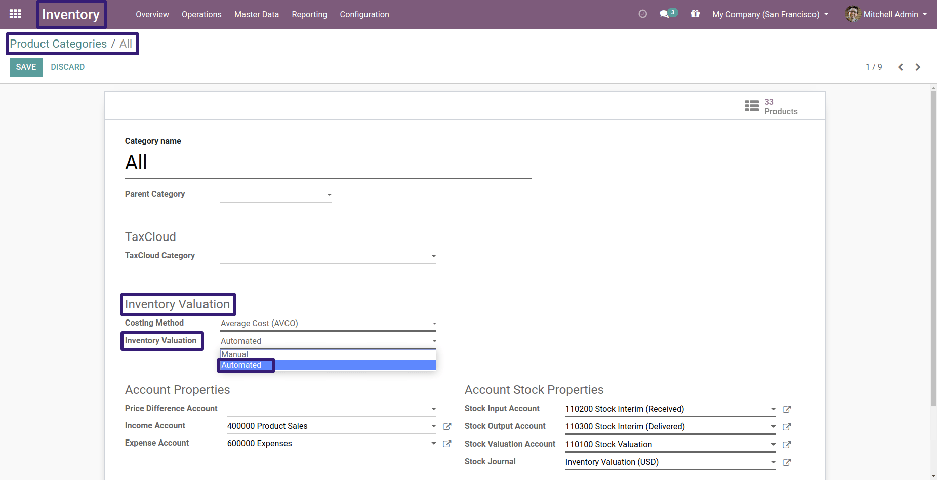 Inventory Valuation and Costing Method Odoo 13