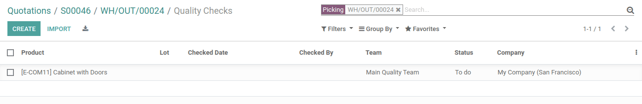 List Of Products are Listed Under Quality Check In Odoo